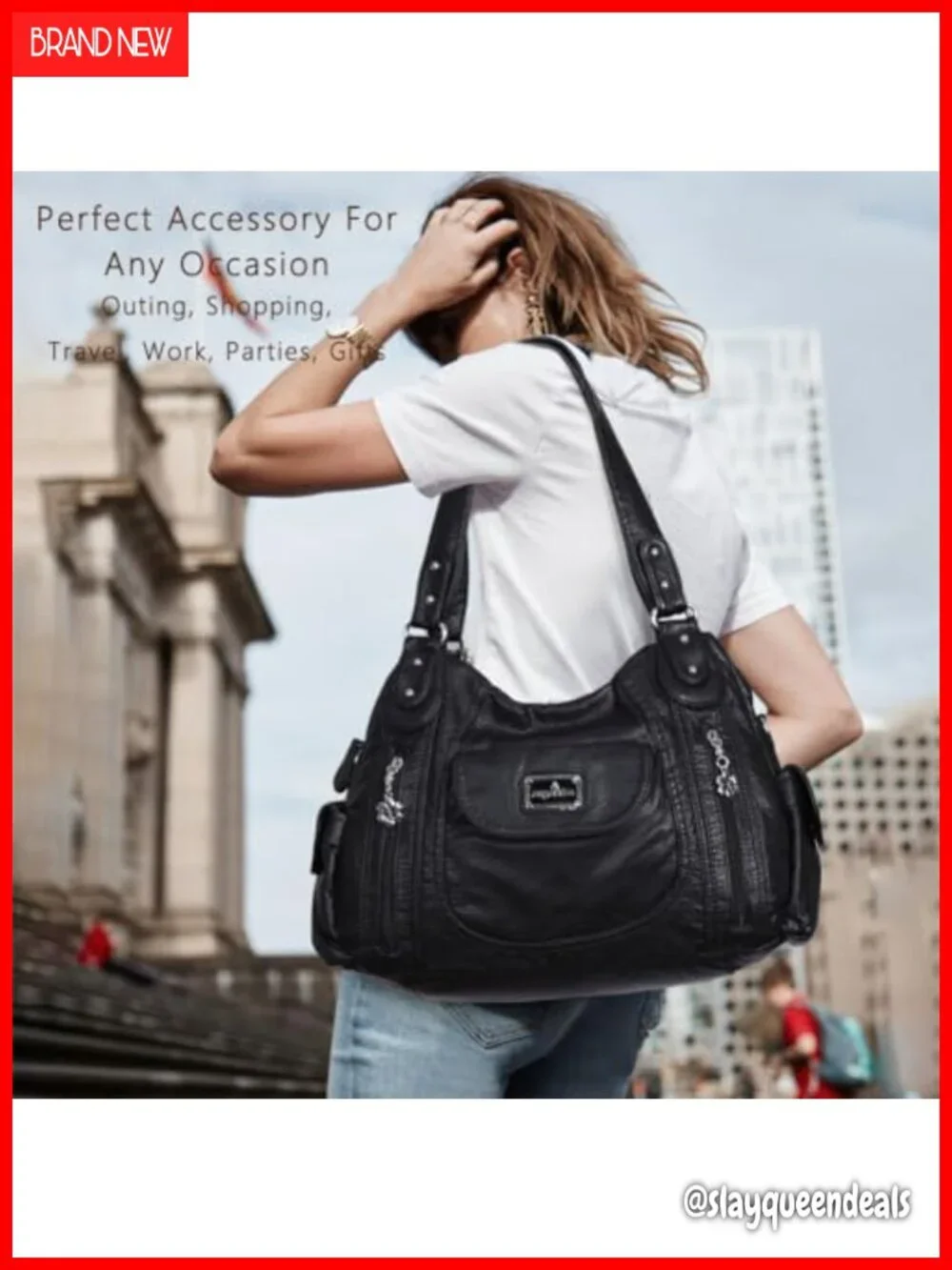 Large Faux Leather Hobo Tote Satchel Shoulder Bag - 14.2x4.8x9.5 inches